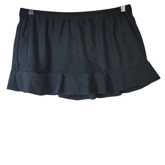 Aqua Green Womens Swim Skirt Skort Black Large Ruffle Elastic Waist Brief NWT - Picture 1 of 7